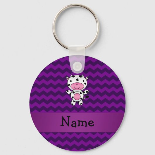 牛パーソナライズされた紫色の山羊の名 キーホルダー (正面)