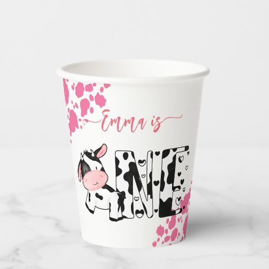 牛パーティー食器ピンクの牛のパターン印刷 紙コップ (正面)