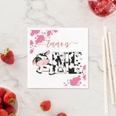 牛パーティー食器ピンクの牛パタパーソナライズされたーン スタンダードカクテルナプキン (インサイチュ)