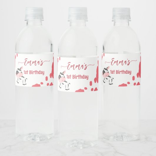 牛パーティー食器ピンクの牛パタパーソナライズされたーン ペットボトルラベル (ボトル)