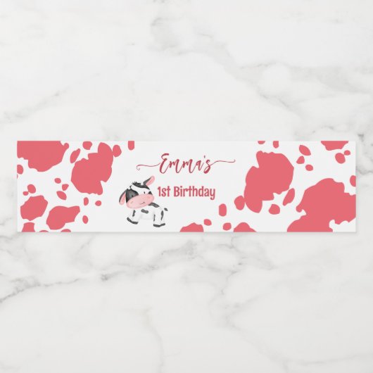 牛パーティー食器ピンクの牛パタパーソナライズされたーン ペットボトルラベル (シングルラベル)