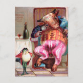 牛ビクトリアンとカエルのはがき ポストカード (正面)