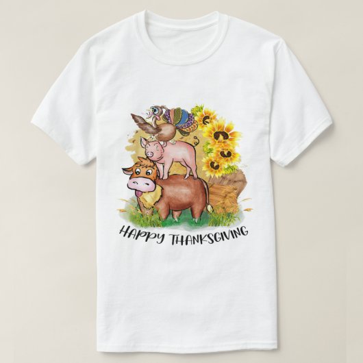 牛ピグターキー男の子のための幸せな感謝祭K Tシャツ (デザイン正面)