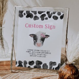 牛ピンクの誕生日パーティーカスタムの看板 ポスター