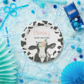 牛ピンクフローラとギンガムベビーシャワー ペーパープレート (パーティー)