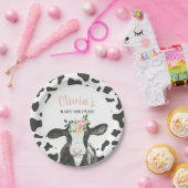 牛ピンクフローラとギンガムベビーシャワー ペーパープレート (パーティー)