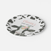 牛ピンクフローラとギンガムベビーシャワー ペーパープレート (アングル)