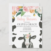 牛ピンクフローラとギンガムベビーシャワー 招待状 (正面)