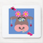 牛ピンク花フローラハートマウスパッド！マウスパッド マウスパッド (正面)