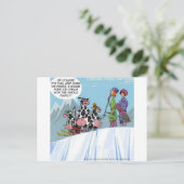 牛ファミリー雪スキーおもしろい ポストカード (スタンド正面)