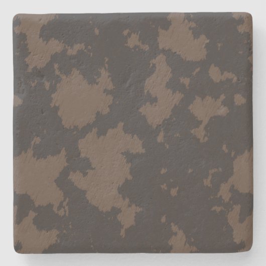 牛フェイクプリントブラックとブラウン ストーンコースター (正面)