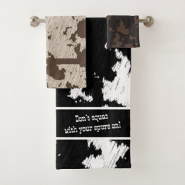 牛フェイクプリントブラック、ホワイト、ブラウン、クリーム バスタオルセット