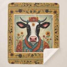 牛フォークアートフローラ