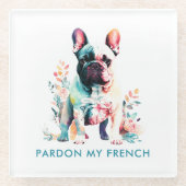 牛フランスのの花が許さフランスのれた ガラスコースター (正面)