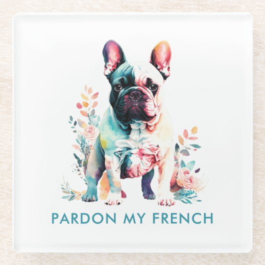 牛フランスのの花が許さフランスのれた ガラスコースター (正面)