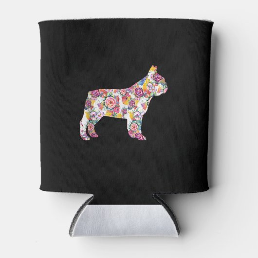 牛フランスのの花柄|カラフル犬ギフト 缶クーラー (正面)