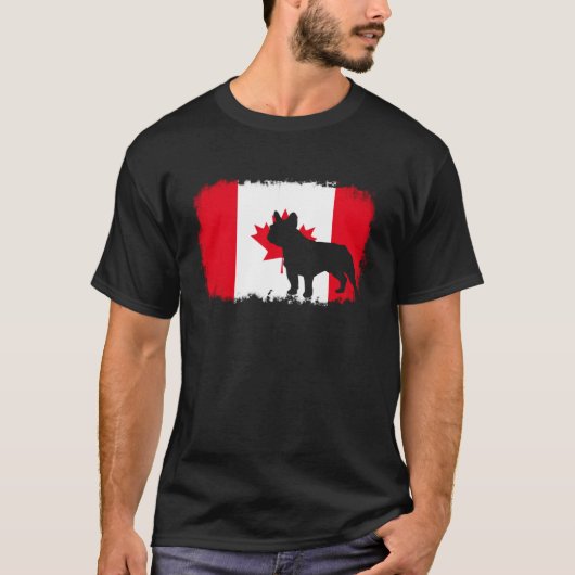 牛フランスの犬カナダ国旗のフレンチブル Tシャツ (正面)
