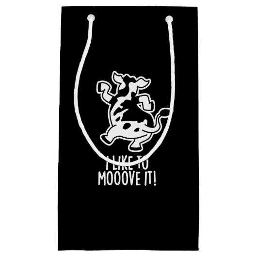 牛プリンおもしろいダークBGを愛する スモールペーパーバッグ (正面)