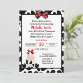 牛プリントと可愛い牛の赤ちゃんシャワー 招待状 (スタンド正面)