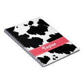 牛プリントのノートジャーナルピンクのリボン ノートブック (右側)