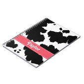 牛プリントのノートジャーナルピンクのリボン ノートブック (左側)