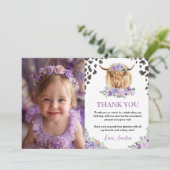 牛プリントガール誕生日写真サンキューカード サンキューカード (スタンド正面)