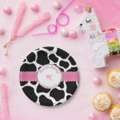 牛プリントピンクブラック誕生日紙プレート ペーパープレート (パーティー)