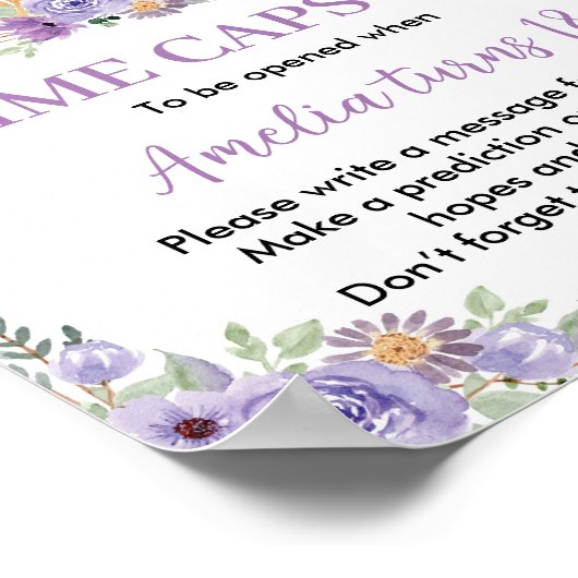 牛プリントフローラ誕生日時間カプセル標識 ポスター (角)