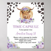 牛プリントフローラ誕生日時間カプセル標識 ポスター (正面)