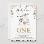 牛プリントホーリーカウーフローラ1st誕生日 招待状 (正面)