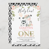 牛プリントホーリーカウーフローラ1st誕生日 招待状 (正面/裏面)