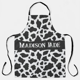 牛プリントモノグラムミニマルアニマルプリント エプロン