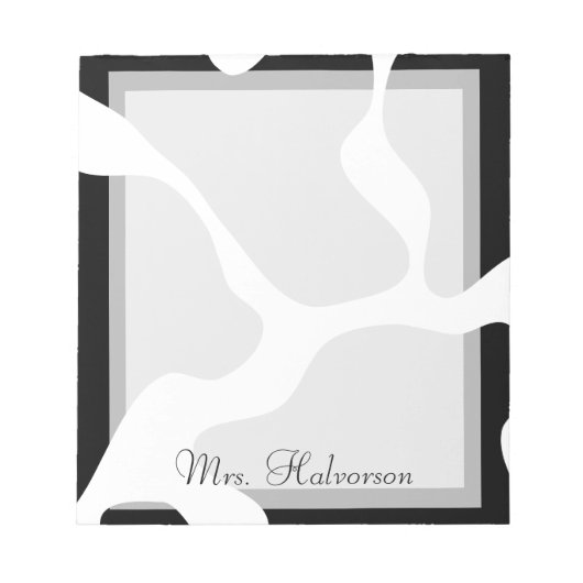 牛プリント白黒先生メモ帳 ノートパッド (正面)