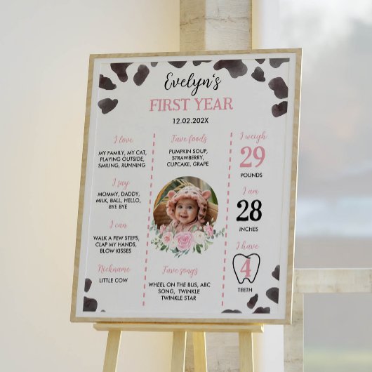 牛プリント誕生日マイルストーンサインファーム ポスター