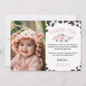 牛プリント誕生日写真サンキューカード サンキューカード (正面)