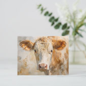 牛ポートレート水絵を描色 ポストカード (スタンド正面)