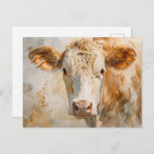 牛ポートレート水絵を描色 ポストカード (正面/裏面)