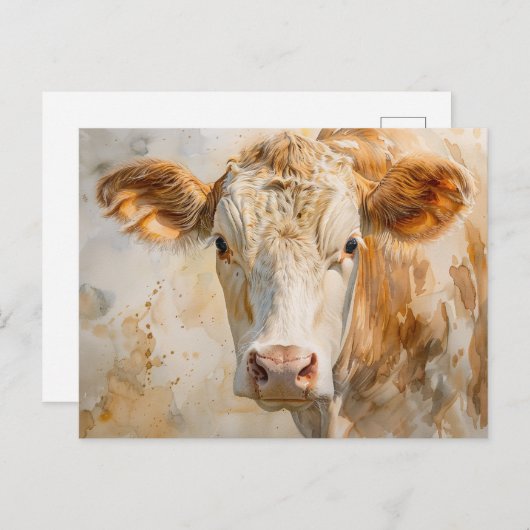 牛ポートレート水絵を描色 ポストカード (正面/裏面)