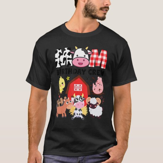 牛ママ 誕生日クルー 農場テーマ 動物 キッズ 誕生日 Tシャツ (正面)