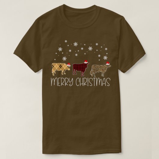 牛メリークリスマスキュートplaidヒョウX – マスパジャム Tシャツ (デザイン正面)