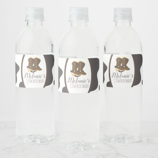 牛モダンプリントロデオガールズブーツ誕生日 ペットボトルラベル (ボトル)