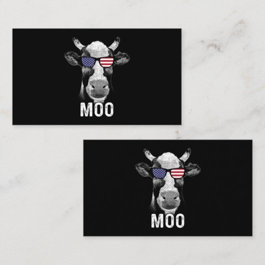 牛モーおもしろいアメリカ国旗のサングラス7月4日 名刺 (正面/裏面)