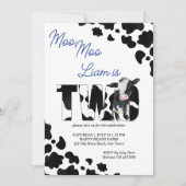 牛モーモー黒と青の可愛い牛の誕生日パーティー 招待状 (正面)