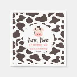 牛モー2歳の誕生日パーティーモー2頭を回す スタンダードカクテルナプキン