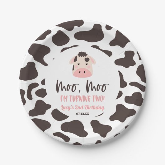 牛モー2歳の誕生日パーティーモー2頭を回す ペーパープレート (正面)