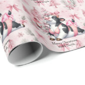 牛ヨガピンクのクリスマスデコレーション ラッピングペーパー (ロールコーナー)