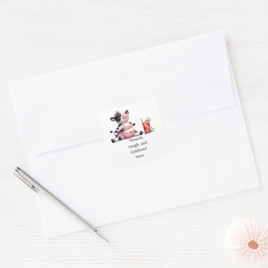 牛ヨガ独身最後のパーティー スクエア ステッカー (封筒)