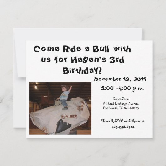 牛乗り競技の招待 招待状 (裏面)