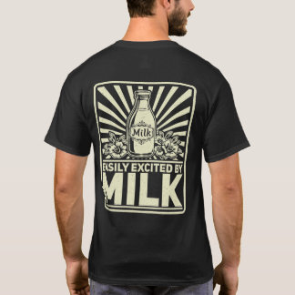 牛乳で簡単に興奮するレトロな酪農デザインの背面プリント Tシャツ