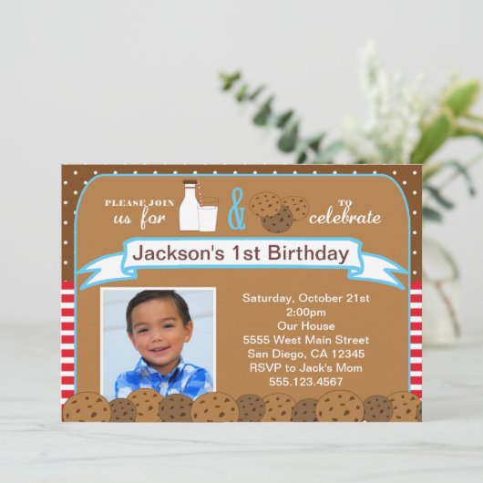 牛乳とクッキーのバースデーパーティ招待状写真 招待状 (スタンド正面)